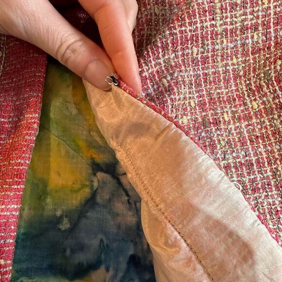 Jonofui Women's Tweed 3/4 Sleeve Lined Blazer Jacket Pink Medium Silk lining - Picture 15 of 16